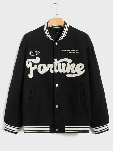 Manfinity Sporsity Men Letter Embroidery Two Tone Varsity Jacket