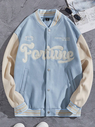 Manfinity Sporsity Men Letter Embroidery Two Tone Varsity Jacket