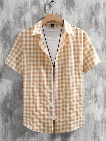 RSRT Men Geo Print Short Sleeve Button Up Colorful Boho Graphic Shirt