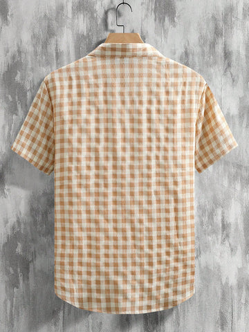 RSRT Men Geo Print Short Sleeve Button Up Colorful Boho Graphic Shirt