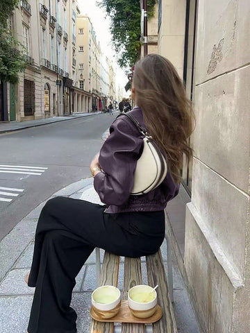 Casual Chic Lapel Zipper Wine Red Leather Jacket