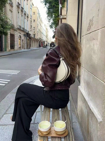 Casual Chic Lapel Zipper Wine Red Leather Jacket