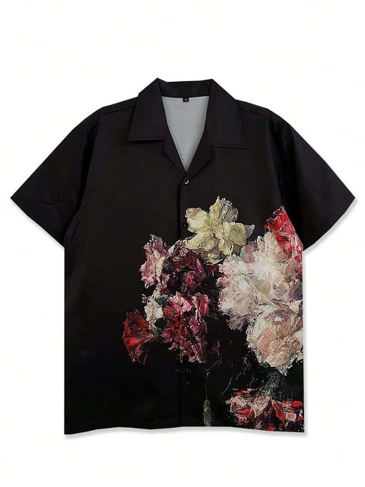 Men's Lapel Collar Graphic Shirt With Stylish Countryside Landscape Print