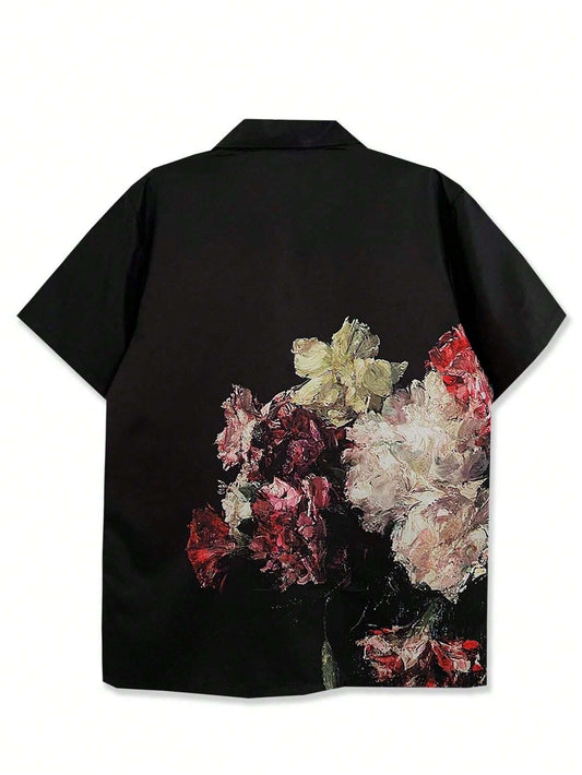 Men's Lapel Collar Graphic Shirt With Stylish Countryside Landscape Print