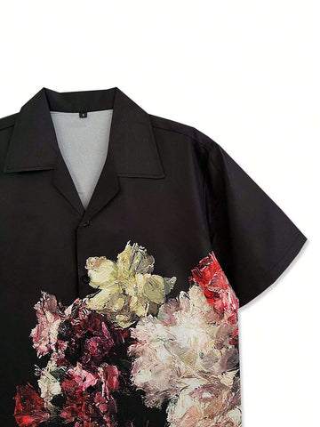 Men's Lapel Collar Graphic Shirt With Stylish Countryside Landscape Print
