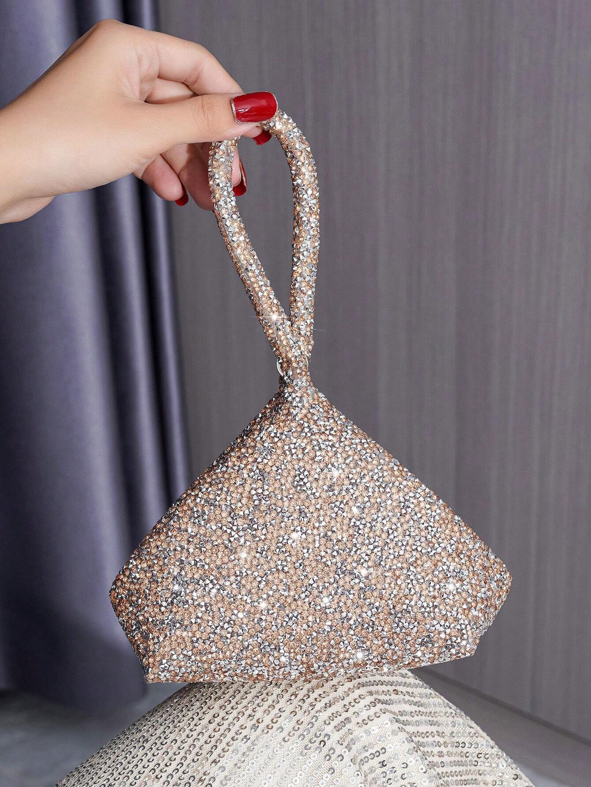 Mini Evening Party Bag With Sparkling Rhinestone Decor