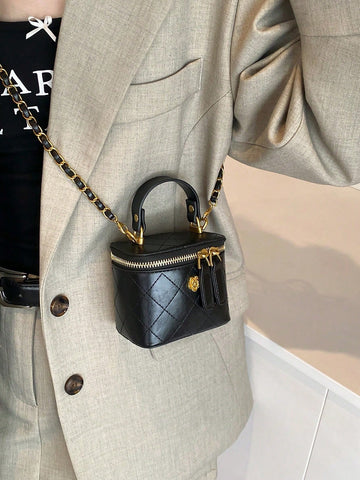 Mini Women Rhombus Embroidery Bucket Tote Shoulder Bag