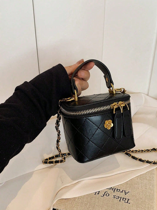 Mini Women Rhombus Embroidery Bucket Tote Shoulder Bag