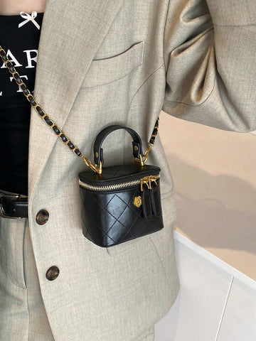 Mini Women Rhombus Embroidery Bucket Tote Shoulder Bag