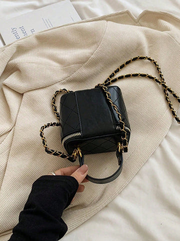 Mini Women Rhombus Embroidery Bucket Tote Shoulder Bag