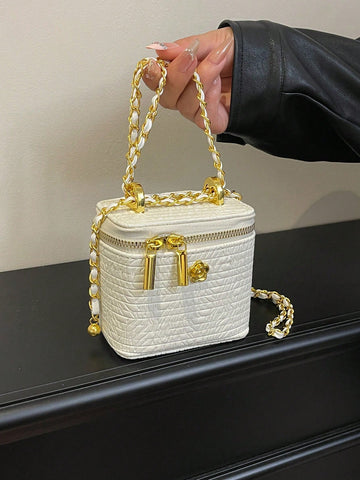 Mini Women Rhombus Embroidery Bucket Tote Shoulder Bag