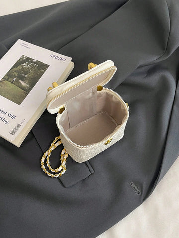 Mini Women Rhombus Embroidery Bucket Tote Shoulder Bag