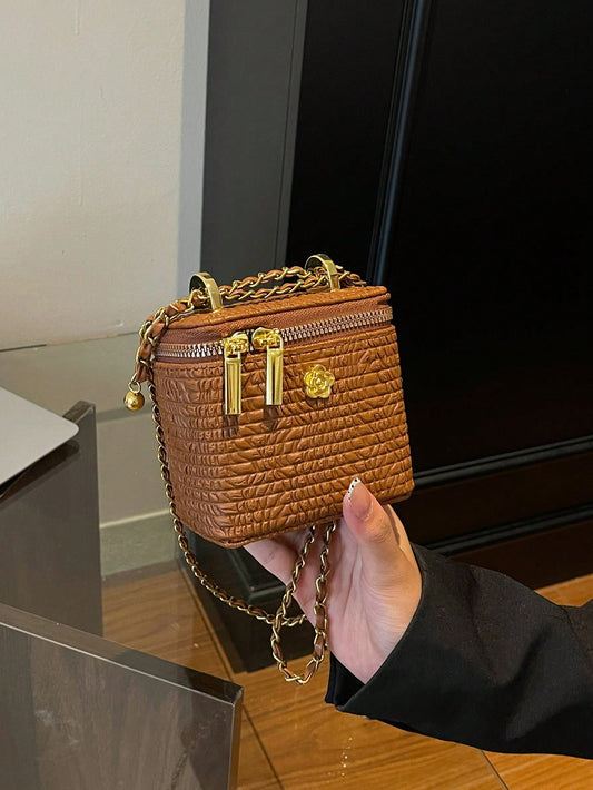 Mini Women Rhombus Embroidery Bucket Tote Shoulder Bag