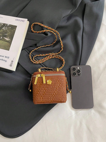 Mini Women Rhombus Embroidery Bucket Tote Shoulder Bag