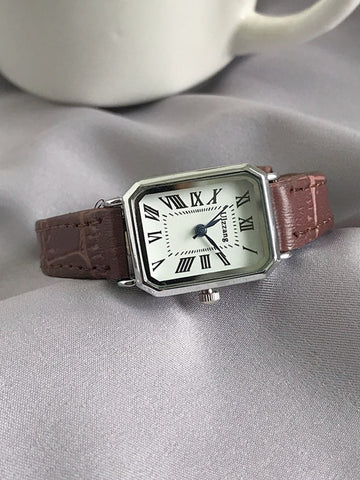 Minimalist Rectangle Pu Leather Strap Watch