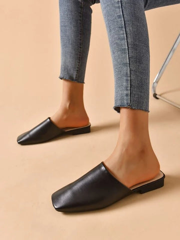 Minimalist Square Toe Flat Mules