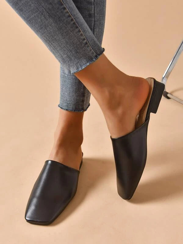 Minimalist Square Toe Flat Mules