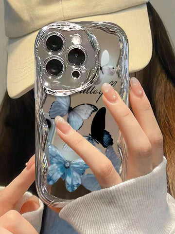 Electroplated New Cream Texture Wavy Edge Butterfly Colorful Painting Cute Protective Phone Case