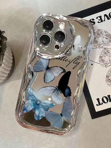 Electroplated New Cream Texture Wavy Edge Butterfly Colorful Painting Cute Protective Phone Case