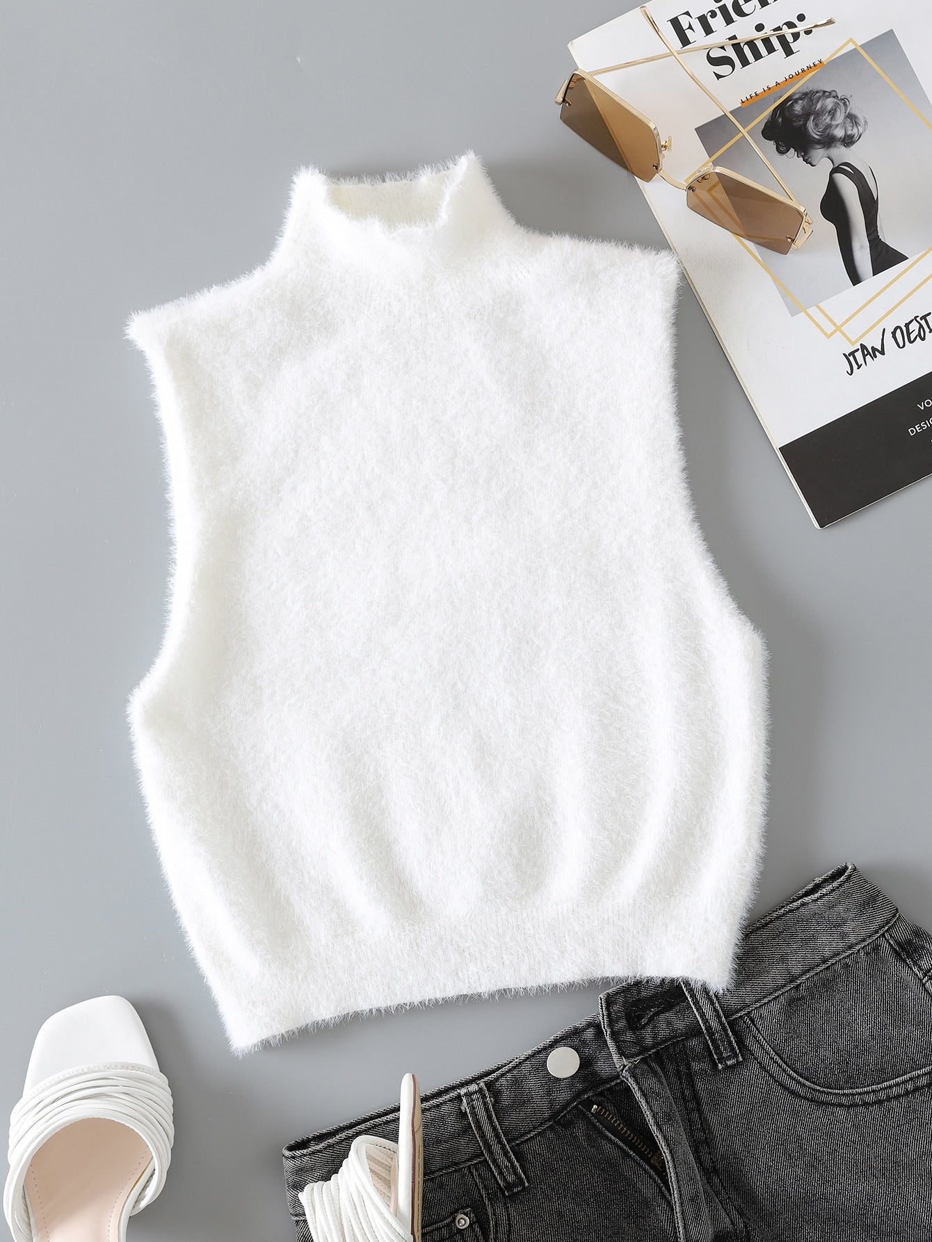 Mock Neck Fuzzy Knit Top