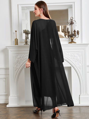 Modely Batwing Sleeve Coat & One Shoulder Ruched Dress