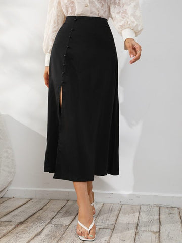 Modely Button Detail Split Thigh Skirt