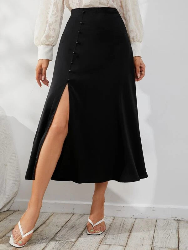 Modely Button Detail Split Thigh Skirt