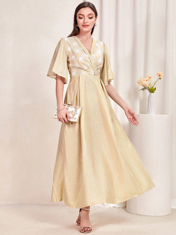 Modely Floral Embroidery Butterfly Sleeve A-line Dress