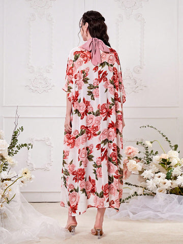 Modely Floral Print Batwing Sleeve Coat & Dress