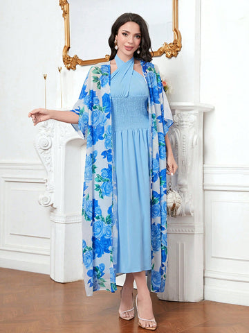 Modely Floral Print Batwing Sleeve Coat & Dress