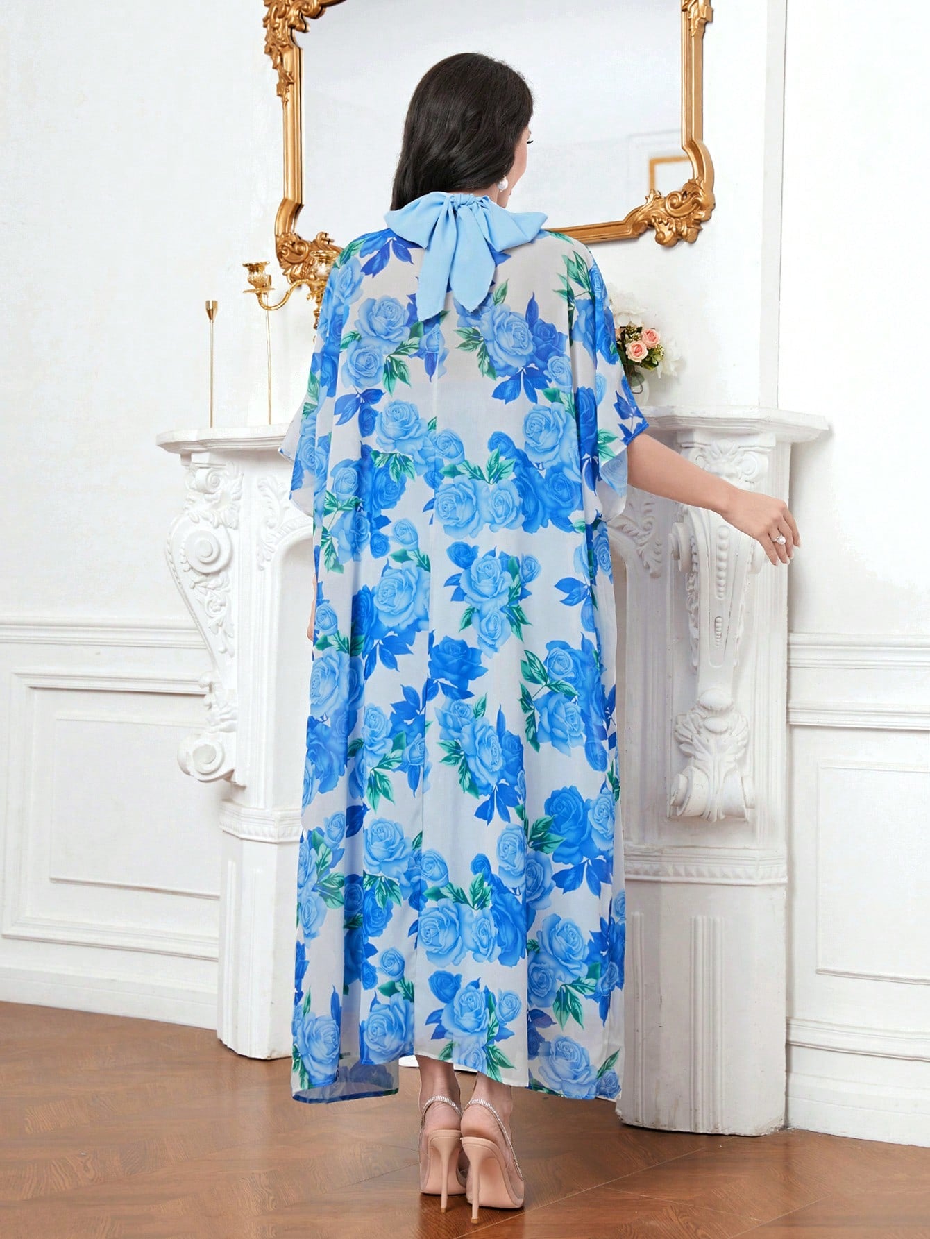 Modely Floral Print Batwing Sleeve Coat & Dress