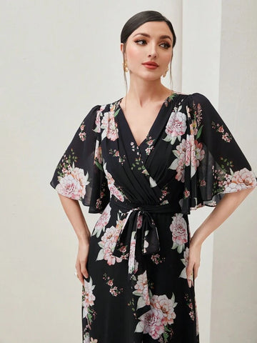 Modely Floral Print Belted Dress