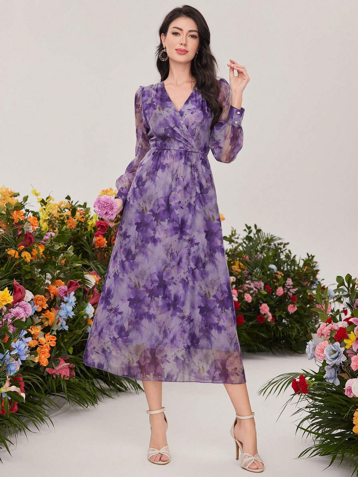 Modely Floral Print V-Neck Fit & Flare Dress