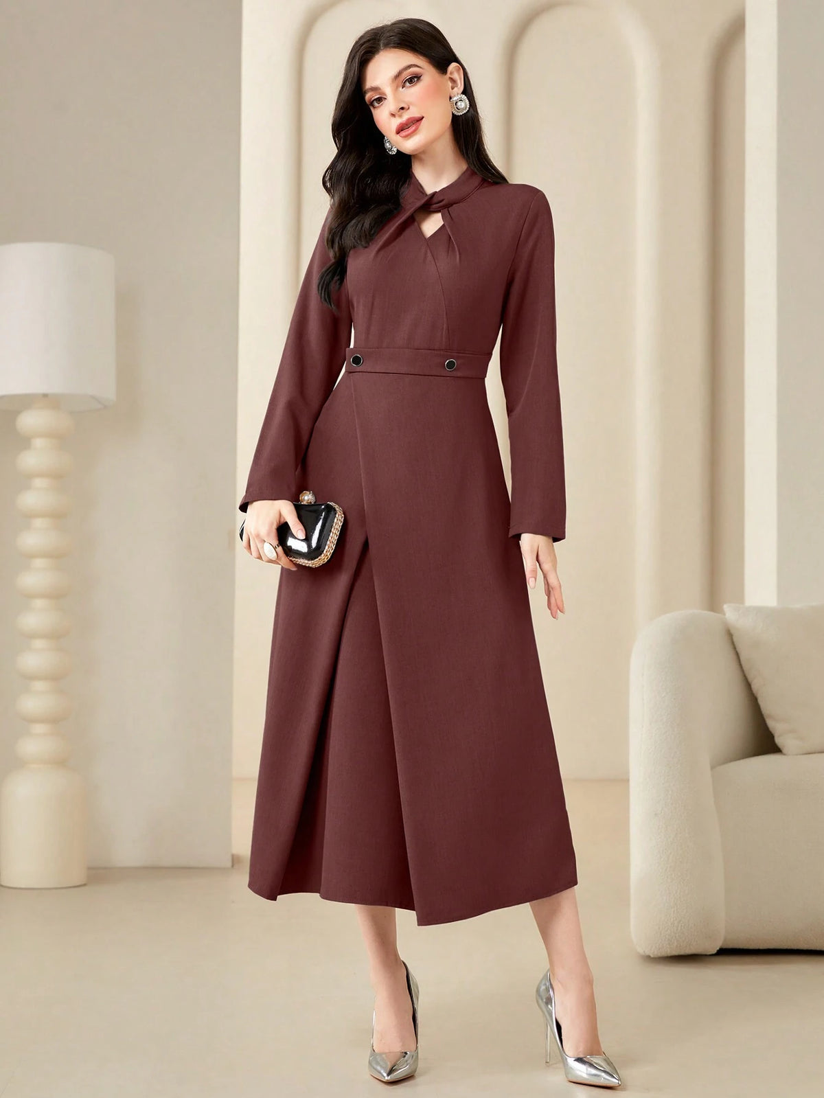 Modely Keyhole Neckline Long Sleeve Dress