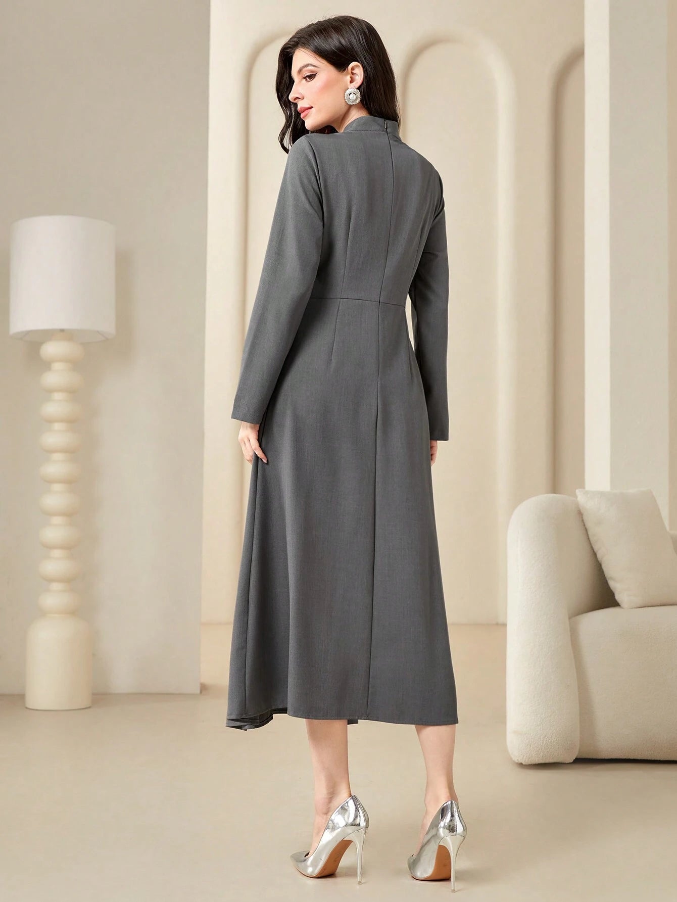 Modely Keyhole Neckline Long Sleeve Dress