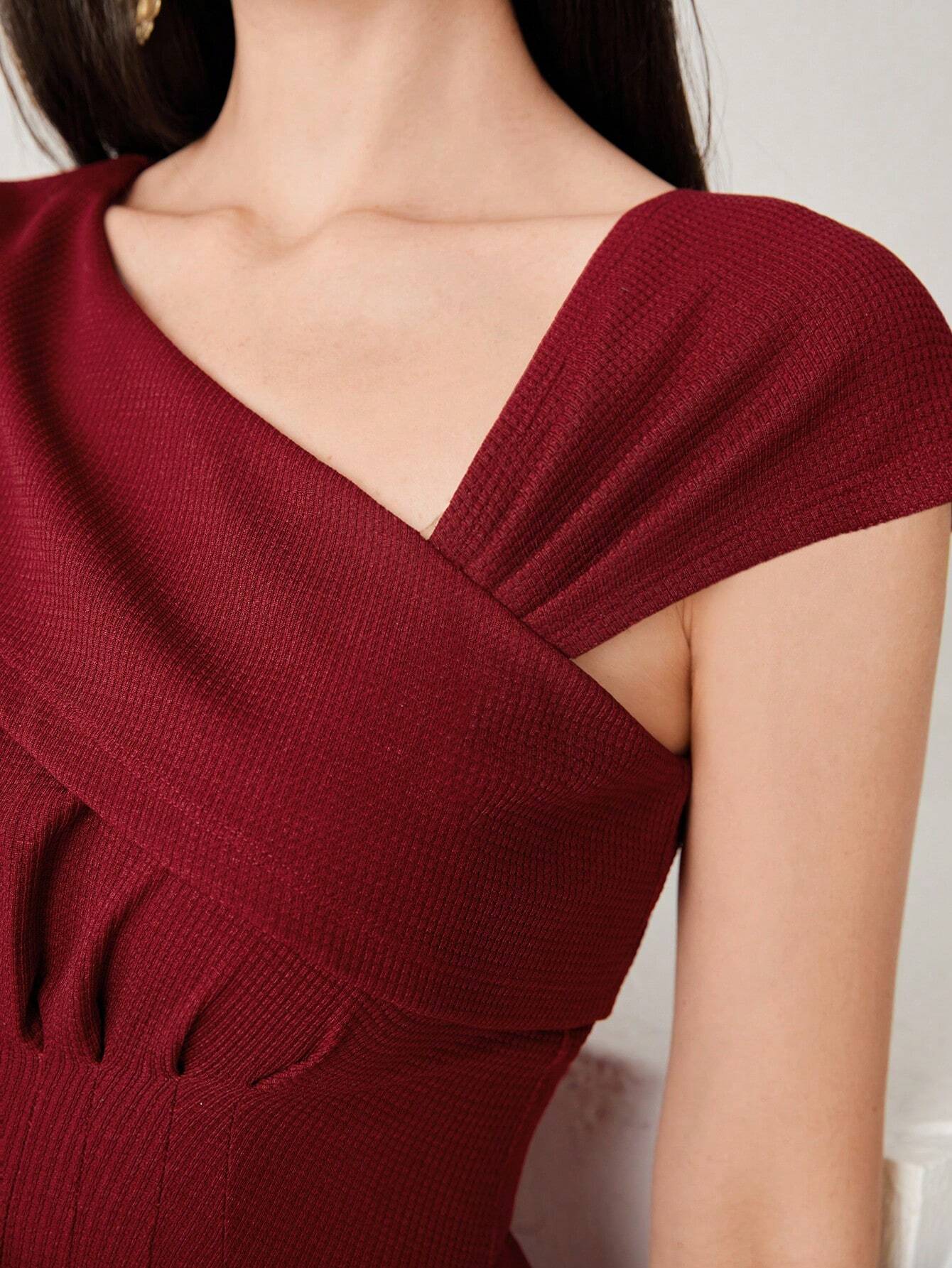 Modely Ladies' Solid Color Asymmetrical Neckline Dress