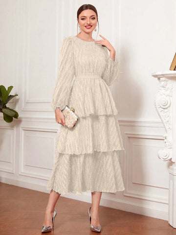 Modely Lantern Sleeve Layered Hem Dress