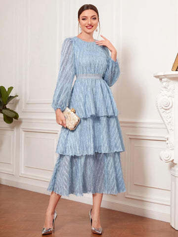 Modely Lantern Sleeve Layered Hem Dress