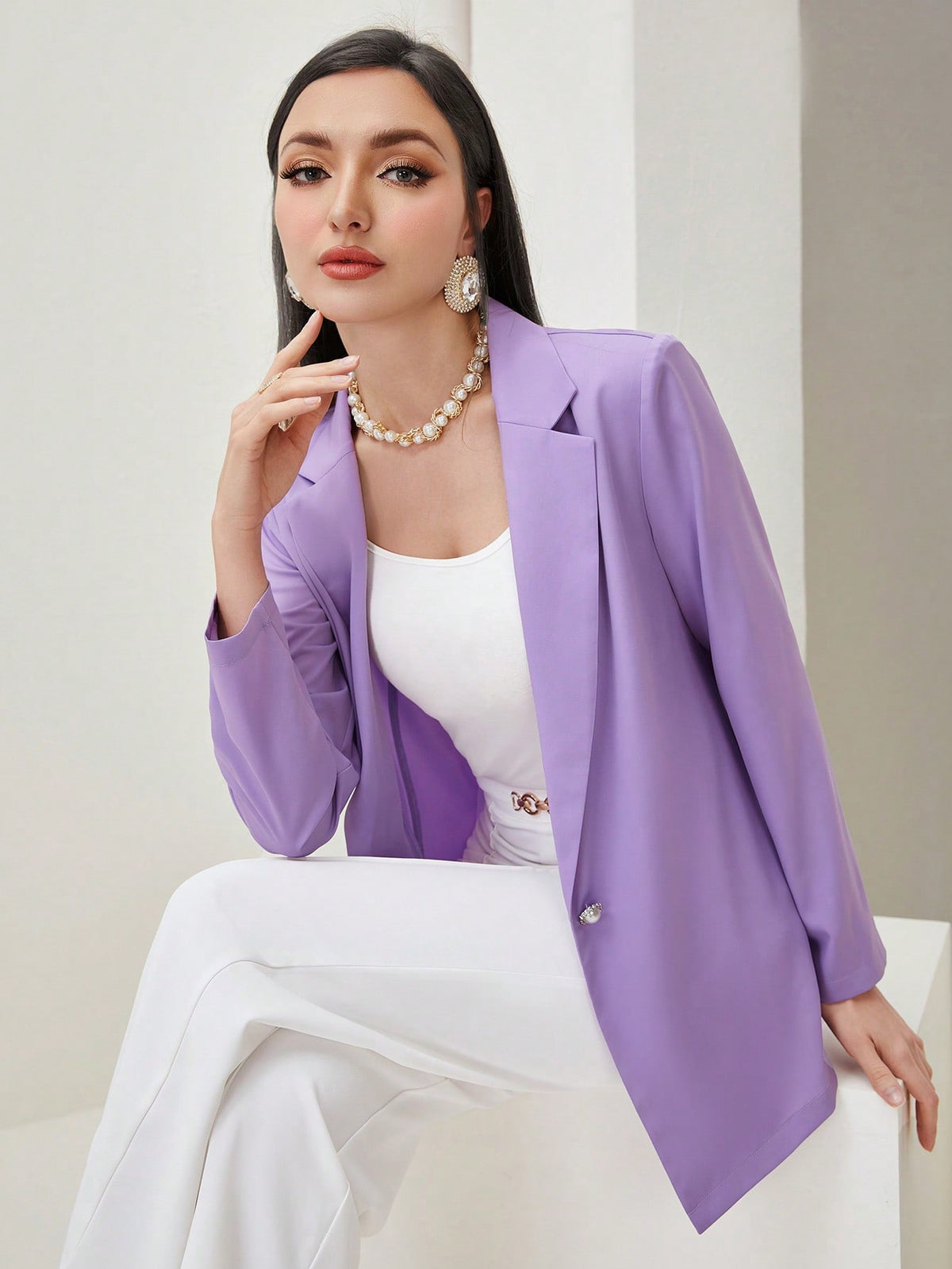 Modely Lapel Neck Single Button Blazer