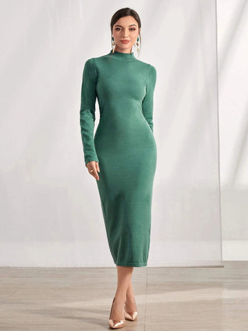 Modely Mock Neck Ribbed Knit Sweater Dress