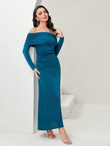 Modely Off Shoulder Foldover Ruched Dress