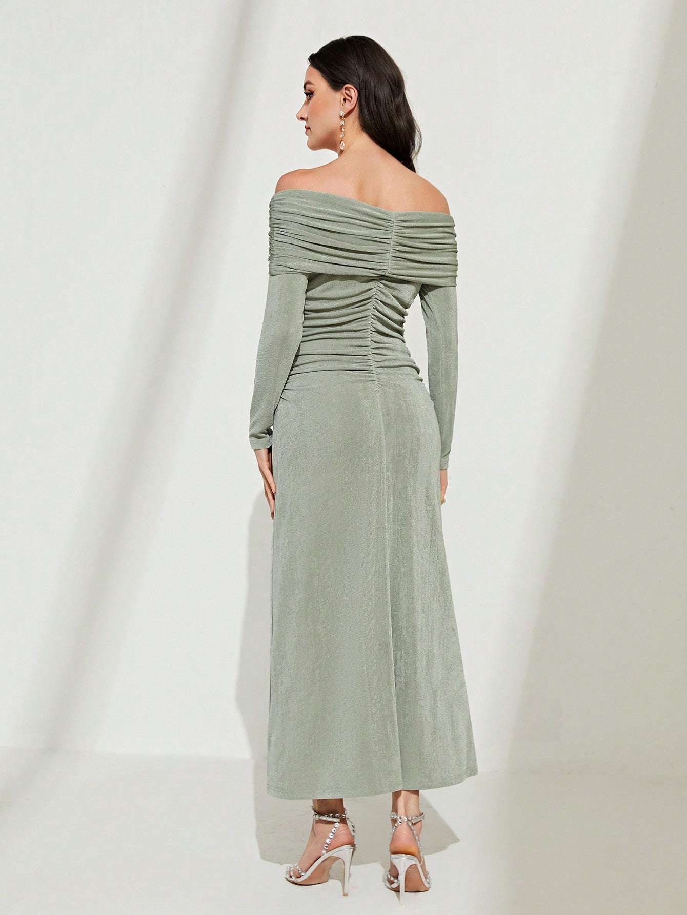 Modely Off Shoulder Foldover Ruched Dress