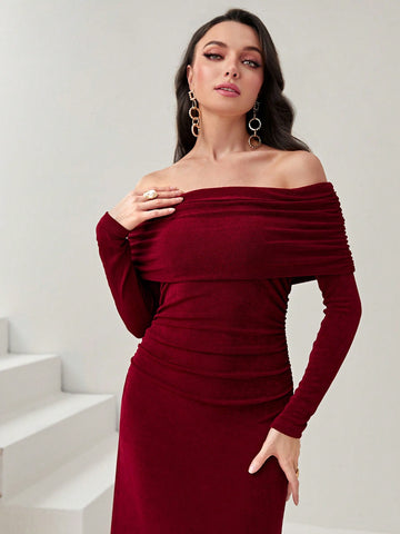 Modely Off Shoulder Foldover Ruched Dress