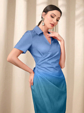Modely Ombre Ruched Wrap Hem Dress