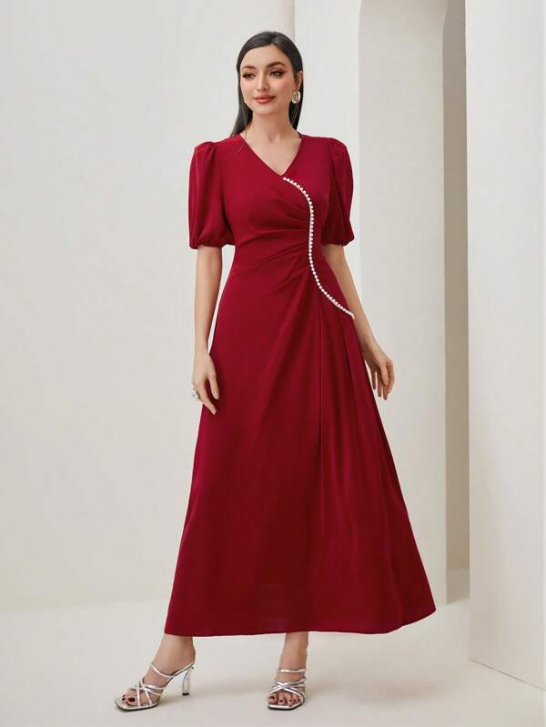 Modely Puff Sleeve Ruched Front Dress