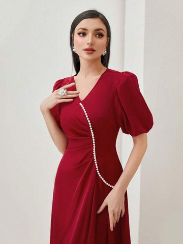 Modely Puff Sleeve Ruched Front Dress