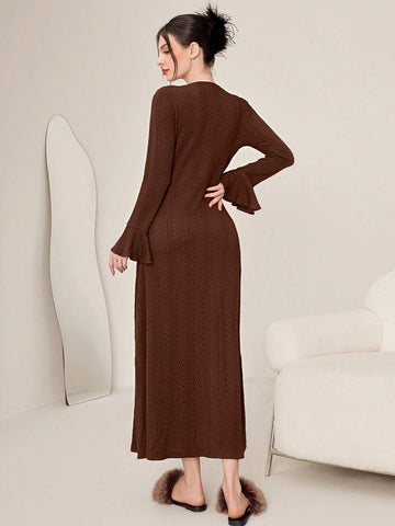 Modely Solid Color Women's Bell Sleeve Dress