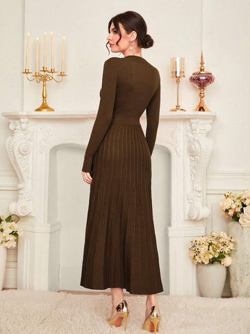 Modely Solid Pleated Hem Sweater Dress