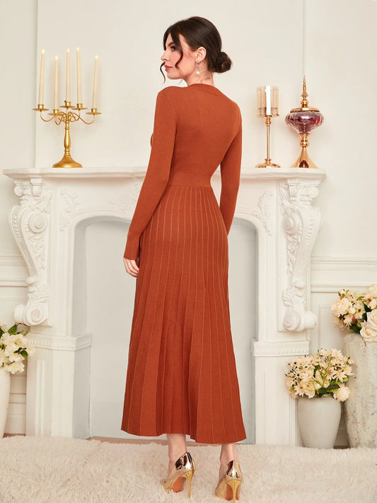 Modely Solid Pleated Hem Sweater Dress