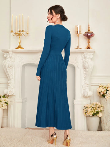 Modely Solid Pleated Hem Sweater Dress